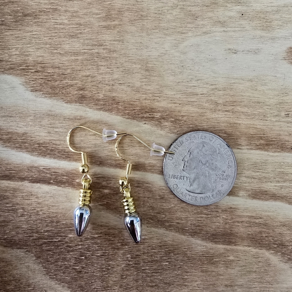 Silver Mini Christmas Light Bulb Earrings.